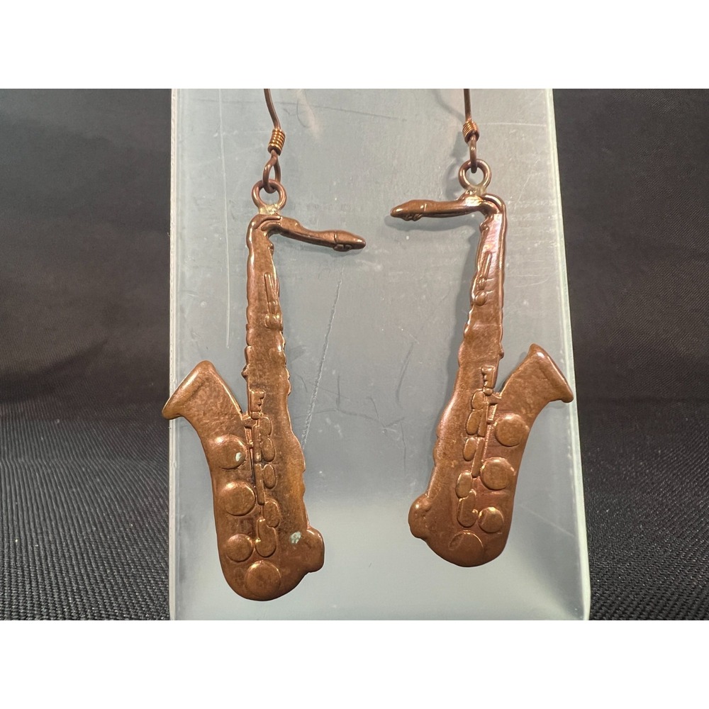 Artisan Saxophone Dangle Earrings Copper Jazz Music‎ 2" Festival